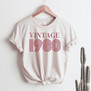 40th Birthday Vintage 1980 Retro Graphic Tee NEW